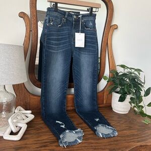 NWT KanCan Dark Blue Distressed Ankle Jeans